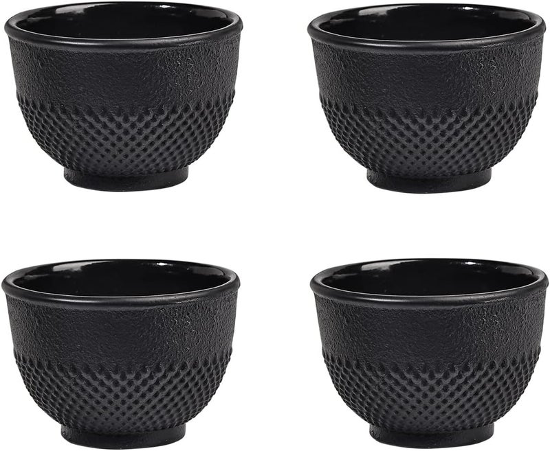 Sungmor Cast Iron Black Teacups, Set of 4 & 5 oz - Japanese Tea Cups with Enamel Interior, Traditional Gongfu Tea Set, Durable Heat-Retaining Tetsubin Style Drinkware - Image 1